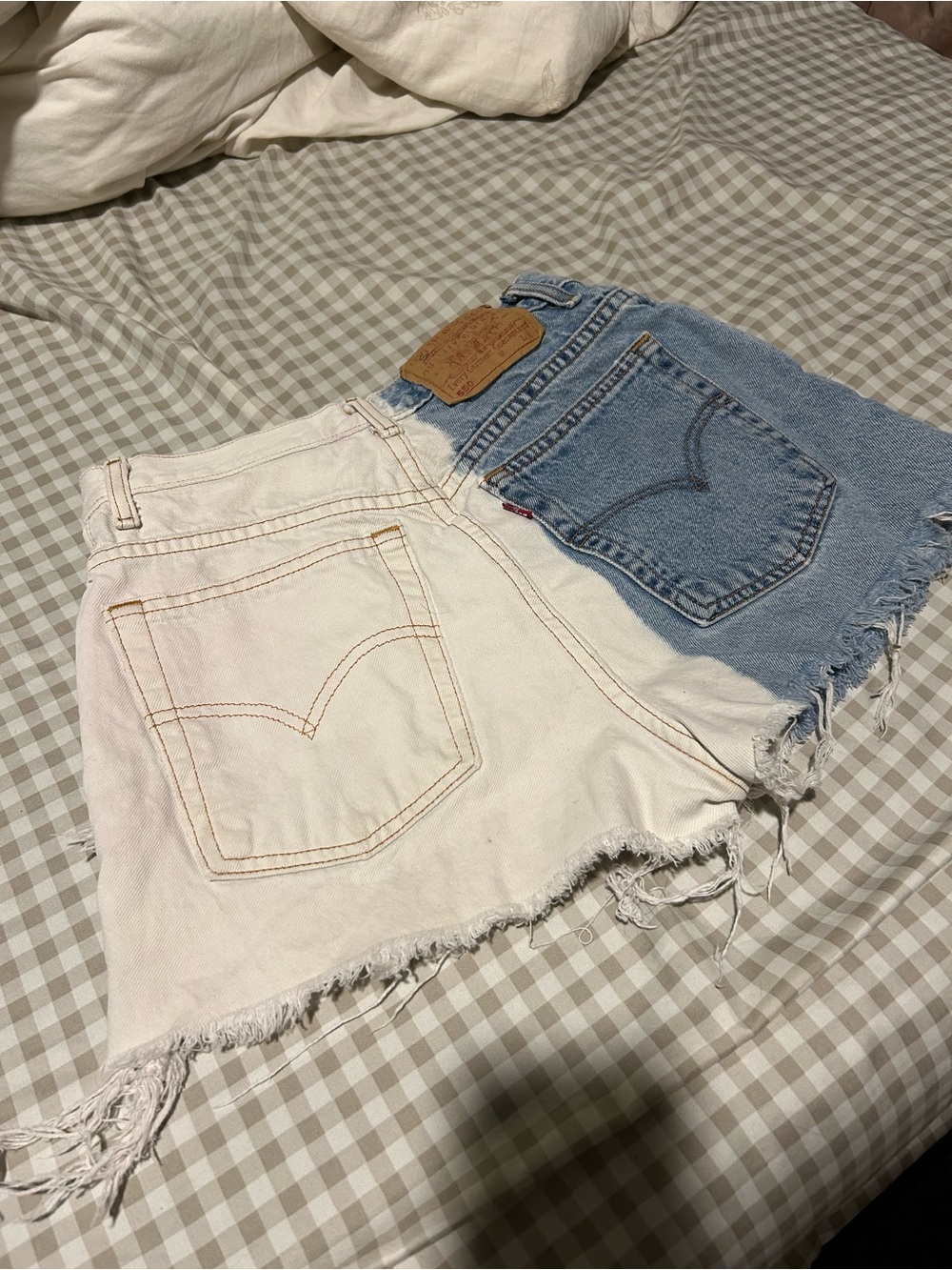 Vintage Two-Tone Denim Levi Cutoff Shorts with Frayed Hem